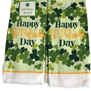 Happy St Patrick's Day Kitchen Dish Towels Set of 2 Shamrocks Irish Luck Lucky